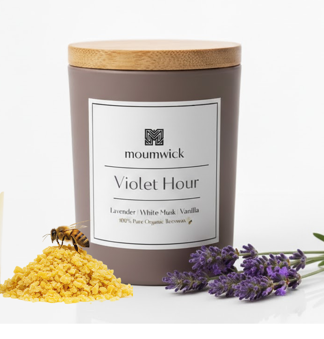 Violet Hour | 6.5 oz ( 100% organic beeswax candle🐝)